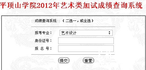 2012年平顶山学院省外艺术类专业成绩查询