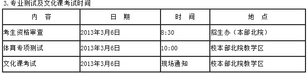 长安大学2013年高水平运动员专业测试及文化课考试时间