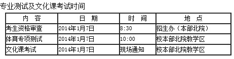 安大学2014年高水平运动员专业测试及文化课考试时间