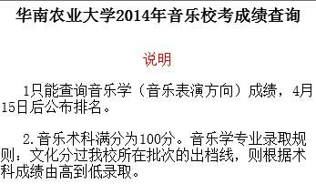 华南农业大学2014年音乐专业校考成绩查询