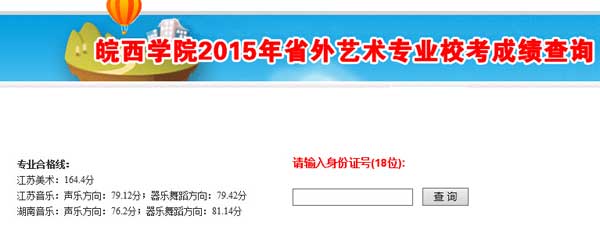 皖西学院2015年艺术类专业成绩查询