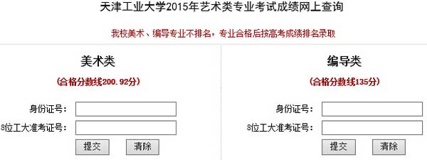 天津工业大学2015年美术类及广播电视编导成绩查询