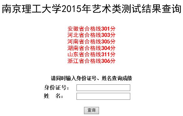 南京理工大学2015年艺术类专业成绩查询