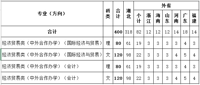 武汉纺织大学2015年国际学院专科招生计划