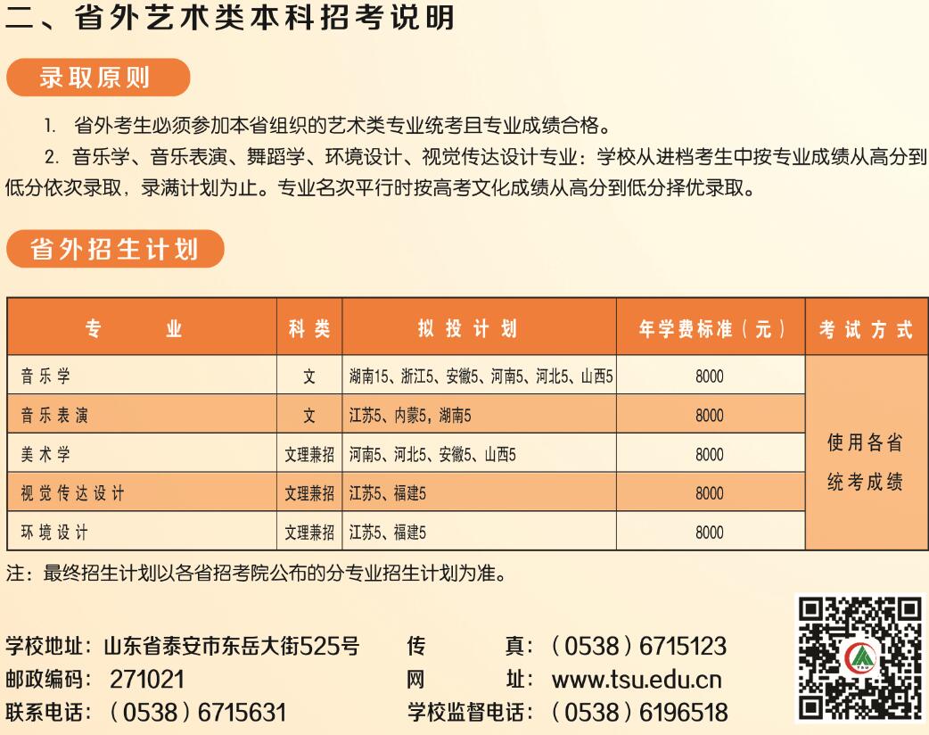 泰山学院2016年艺术类专业录取原则