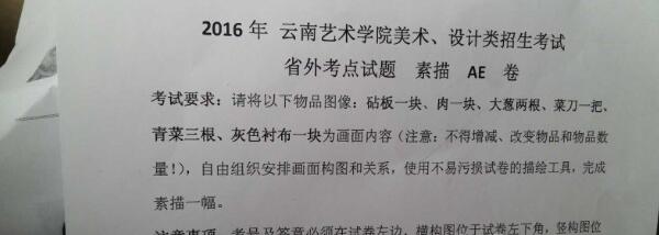 云南艺术学院2016年美术校考素描考题