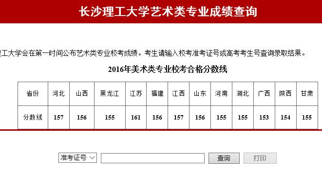 长沙理工大学2016年艺术类专业校考成绩查询