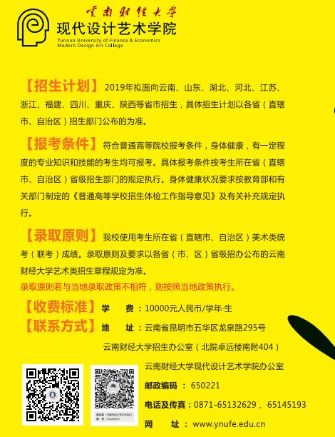 云南财经大学2019年艺术类专业招生简章