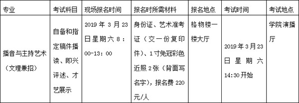 广西民族大学相思湖学院2019年广东省播音与主持艺术校考简章