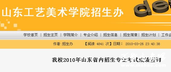 山东工艺美术学院2010年艺术类专业成绩查询