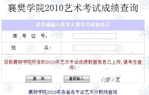 襄樊学院2010艺术类专业成绩查询