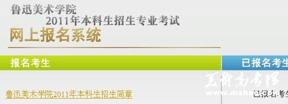 2011年鲁迅美术学院本科网上报名系统