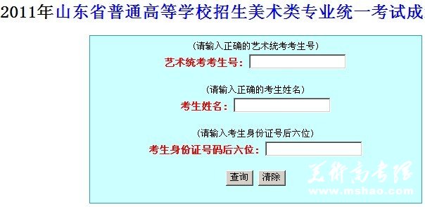 2011年山东美术统考成绩查询