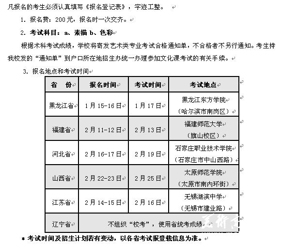 大连医科大学艺术类考点时间安排