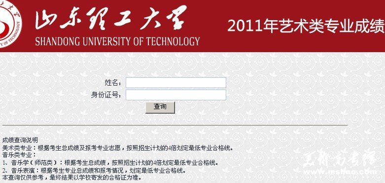 2011年山东理工大学艺术类专业成绩查询