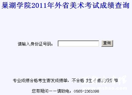 巢湖学院2011年外省美术考试成绩查询 