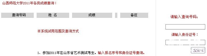 2011年山西师范大学艺术类专业招生考试成绩查询