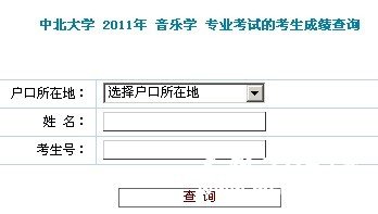 2011年中北大学艺术类专业招生考试成绩查询