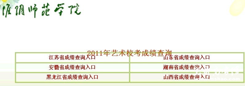 2011年淮阴师范学院艺术招生考试成绩查询