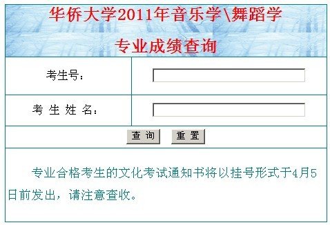 2011年华侨大学音乐专业成绩查询