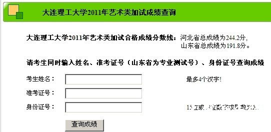 2011年大连理工大学艺术类专业成绩查询