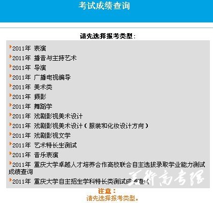 2011年重庆大学艺术类专业成绩查询