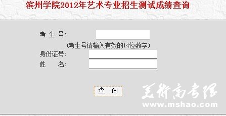 滨州学院2012年艺术类专业成绩查询